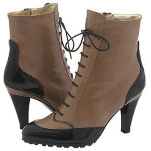 TARYN ROSE Black/Beige Spectator Booties 6.5/ 36.5